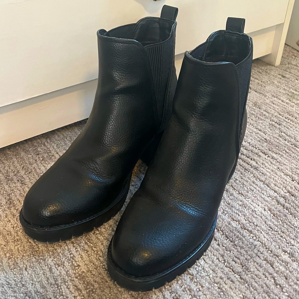 MIA Black Leather Boots, Size 8